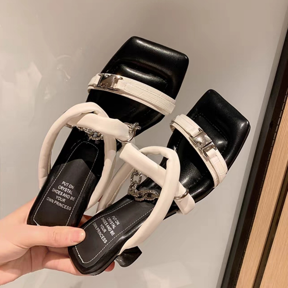 Leather white heel sandals